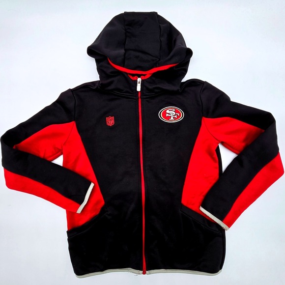 Kids San Francisco 49ers NFL Team Apparel Black Red Zip Hoodie Size Small (8) - Picture 1 of 6
